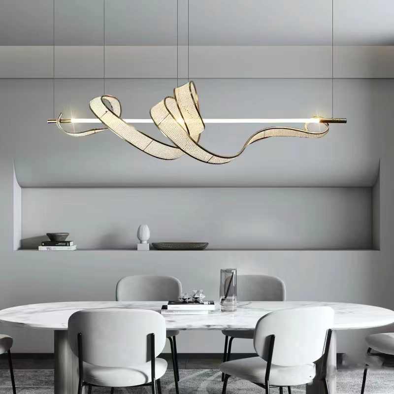 D0095 Dutti LED Brass Crystal Wave Modern Chandelier for Dining Room, Restaurant, Showroom